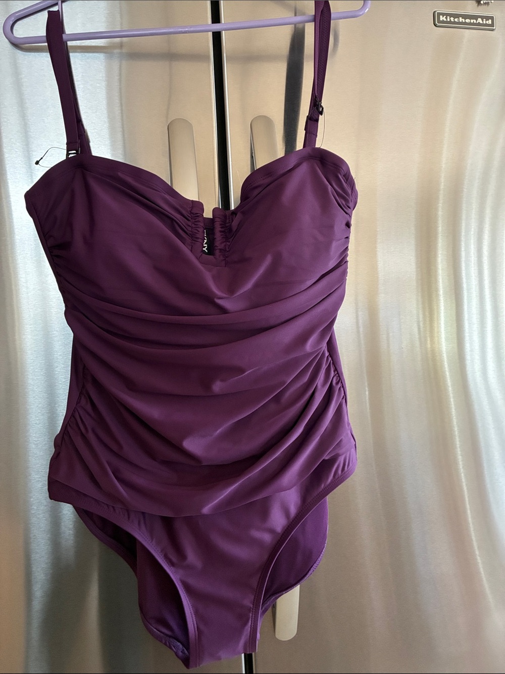 Dnky Ruched Plum One-Piece Swimsuit with Supportive Cups Removable Straps